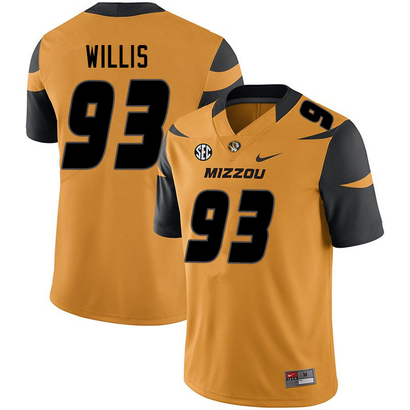 Men #93 Parker Willis Missouri Tigers College Football Jerseys Sale-Yellow